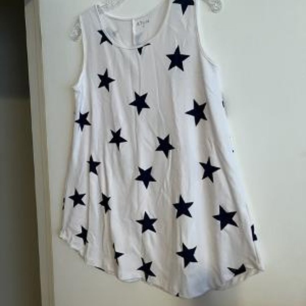 White Swing Top with Navy Blue Stars, Size Small, Never Worn